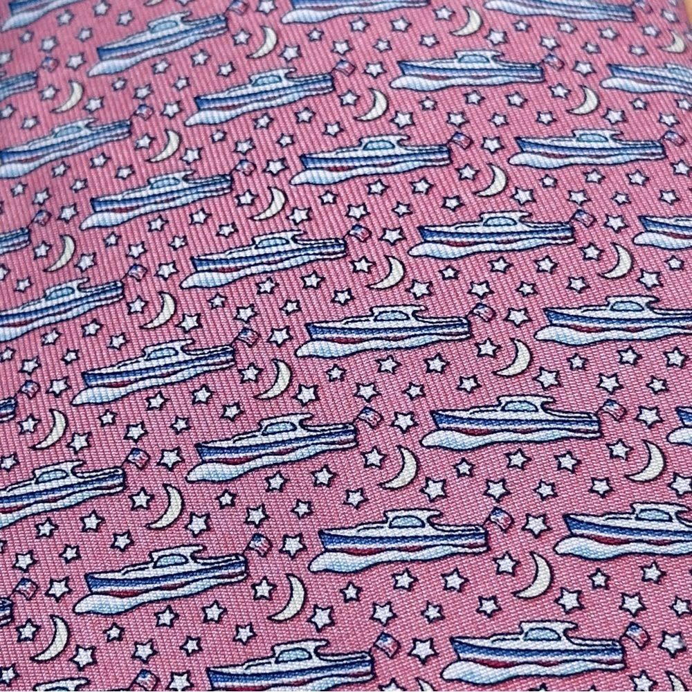 Vineyard Vines Pink Boat, Moon and Stars 58” Silk Tie